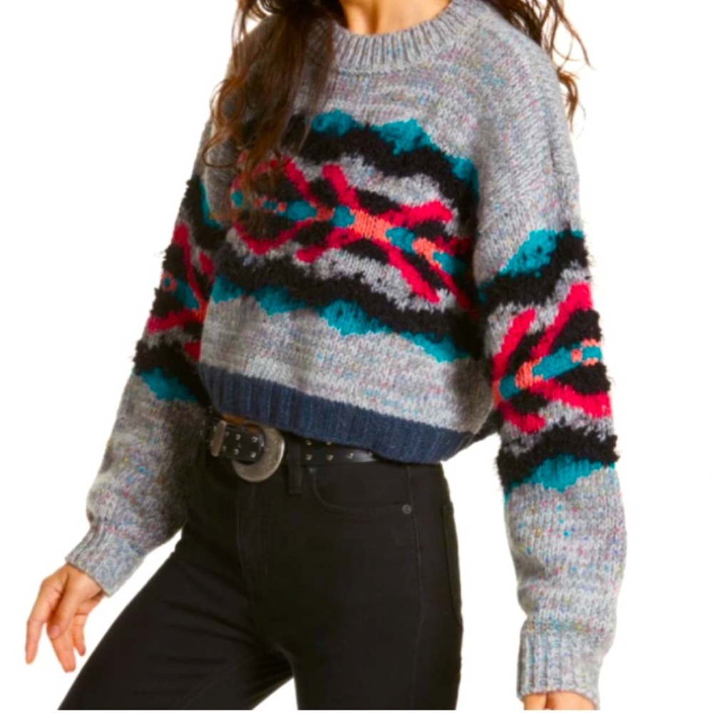 Free People Fair Isles I Heart You Cropped Sweater